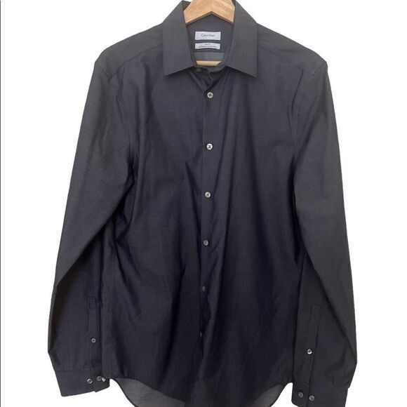 Calvin Klein Dark Gray Long Sleeve Button Up Dress Shirt  Size 34/35 - Picture 4 of 12